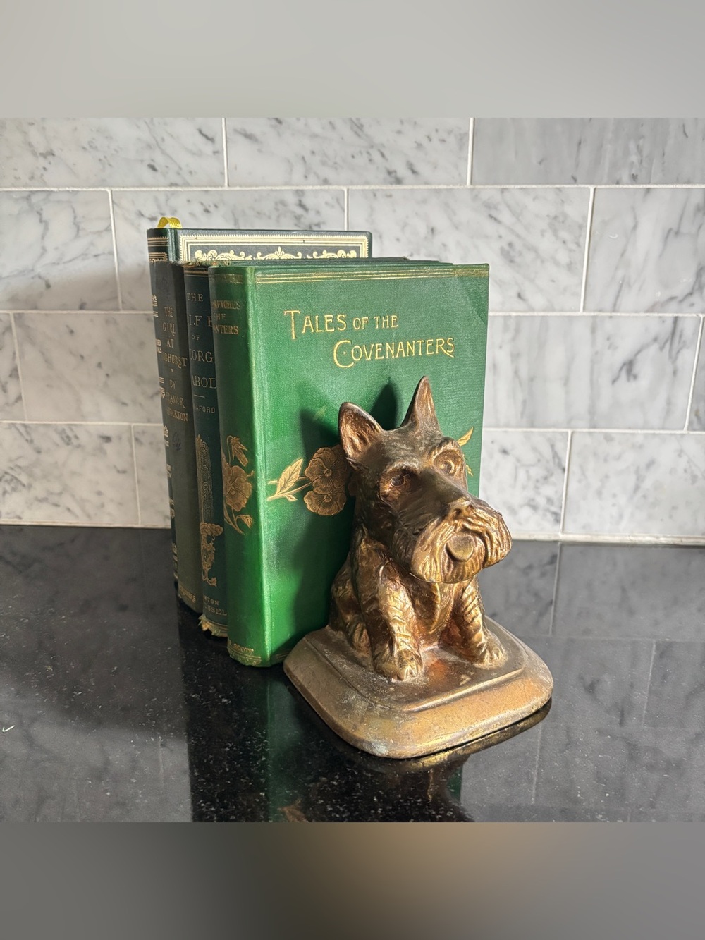 Vintage Gold Tone Cast Metal Scottish Terrier Dog Bookend Statue Figurine